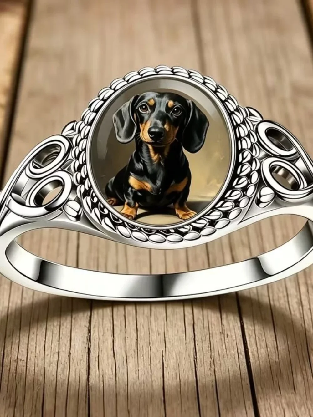 Silver DACHSHUND Dog Ring Size 8